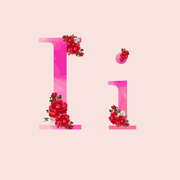 Floral Alphabet Rosa Efecto Acuarela Letra Con Composición Ramo Flores — Vector de stock