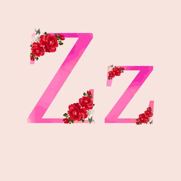 花序字母 Pink水彩画效果字母Zz配花花束组合 婚礼请柬 卡片装饰和许多其他物品的独特收藏 — 图库矢量图片