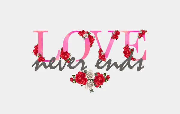 Amour Alphabet Floral Avec Effet Aquarelle Rose Composition Bouquet Fleurs — Image vectorielle