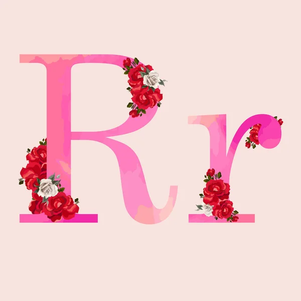 Alfabeto Floral Rosa Efecto Acuarela Letra Con Composición Ramo Flores — Vector de stock