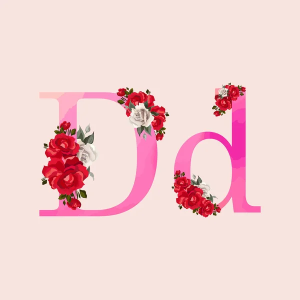 Alfabeto Floral Rosa Efecto Acuarela Letra Con Composición Ramo Flores — Vector de stock