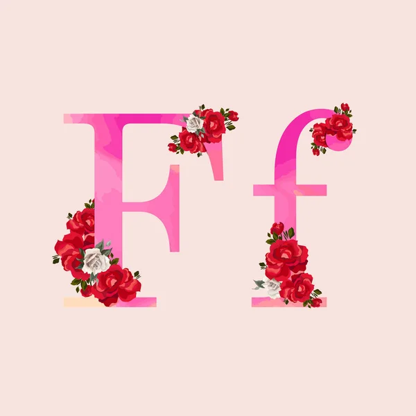 Floral Alphabet Rosa Efecto Acuarela Letra Con Composición Ramo Flores — Vector de stock