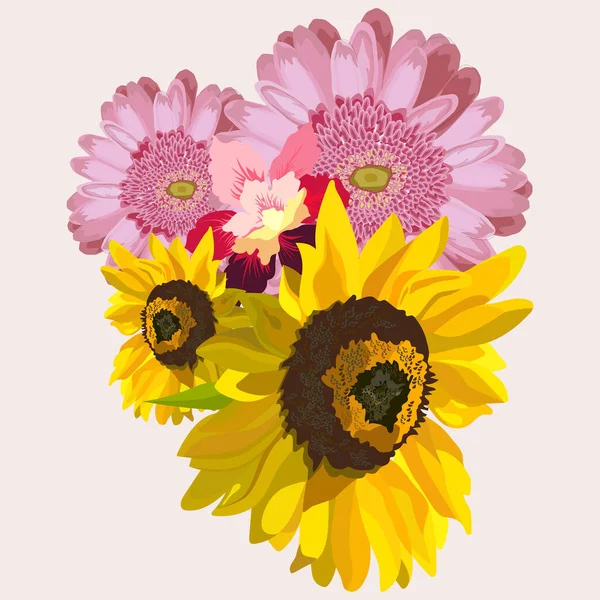 Ilustração Flor Buquê Flores Rosa Gerbera Girassol Design Casamento Convites — Vetor de Stock