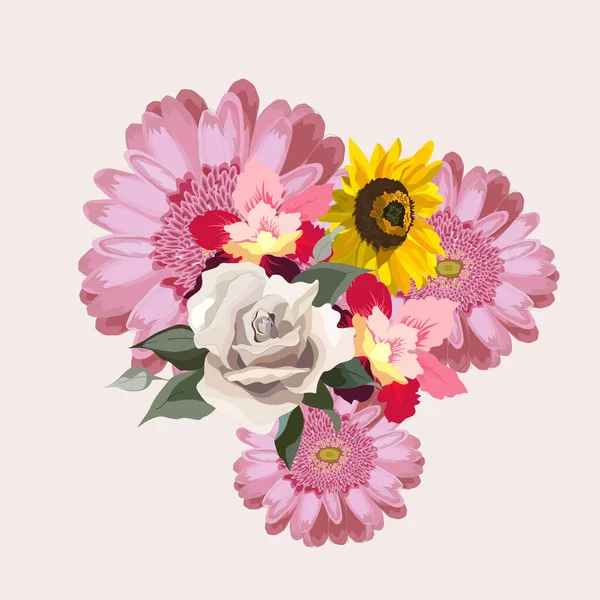 Illustrazione Floreale Mazzo Fiori Rosa Gerbera Girasole Wedding Design Inviti — Vettoriale Stock