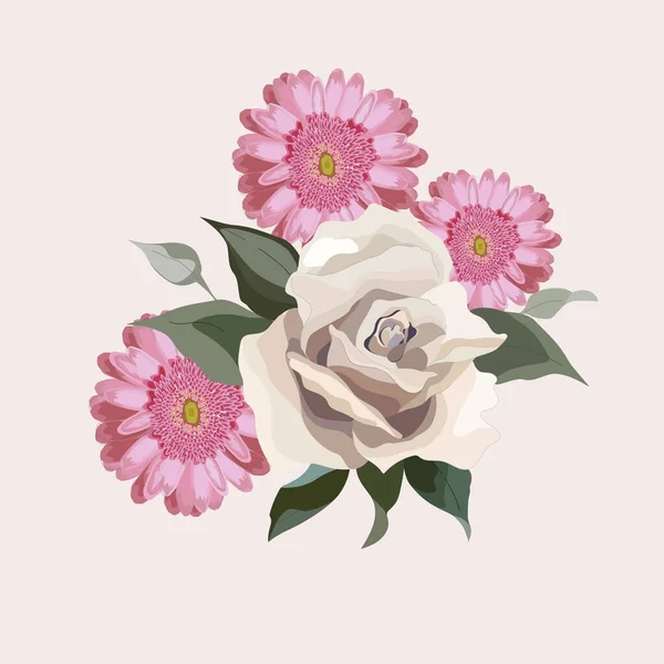 Ilustracja Kwiatu Bukiet Kwiatów Róża Gerbera Słonecznik Projekt Wesela Zaproszenia — Wektor stockowy