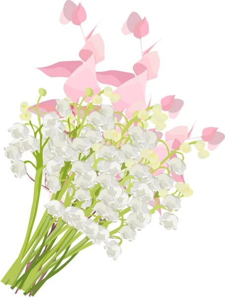 Ilustración Dibujos Florales Lirio Del Valle Rosas Rosadas Rojas Blancas — Vector de stock