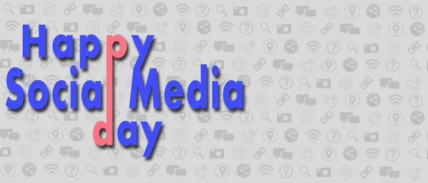 Tasarımcı arkaplanındaki Mutlu Sosyal Medya Günü tarzı metin