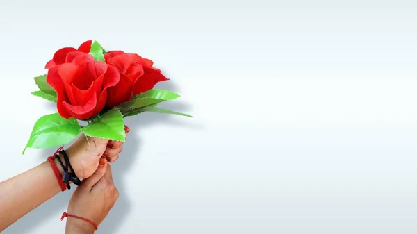 Asian Little Girl Giving Roses Bouquet Isolated In White Background With Copy Space In Right Businessman Celebration Stock Photo 384826314