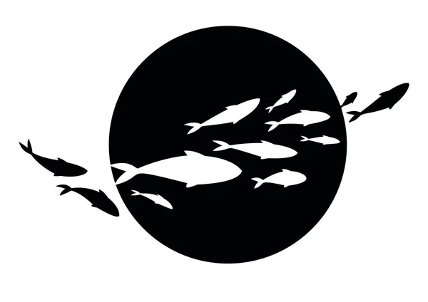 Ασπρόμαυρο Πανό Ψαριών Σήμανση Ψαριών Σχεδιασμός Λογότυπου Για Fish Trader — Διανυσματικό Αρχείο