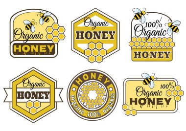 Bal logosu. Şablon tasarımı etiketi. Vektör illüstrasyonu.