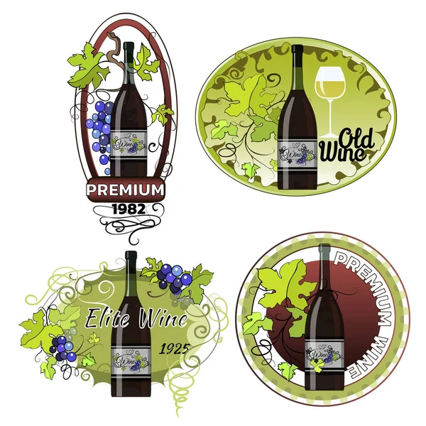 Set Etichette Modelli Design Bottiglie Vino Illustrazione Vettoriale — Vettoriale Stock