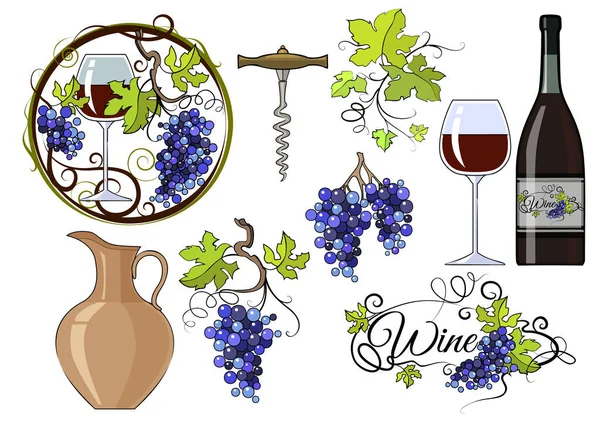 Set Van Elementen Het Thema Wijn Vectorillustratie — Stockvector