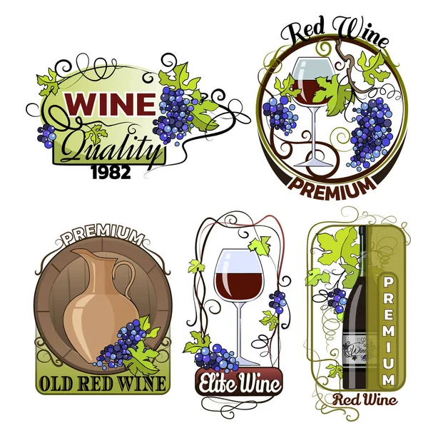 Conjunto Rótulos Para Vinho Modelos Design Logotipo Ilustração Vetorial —  Vetores de Stock