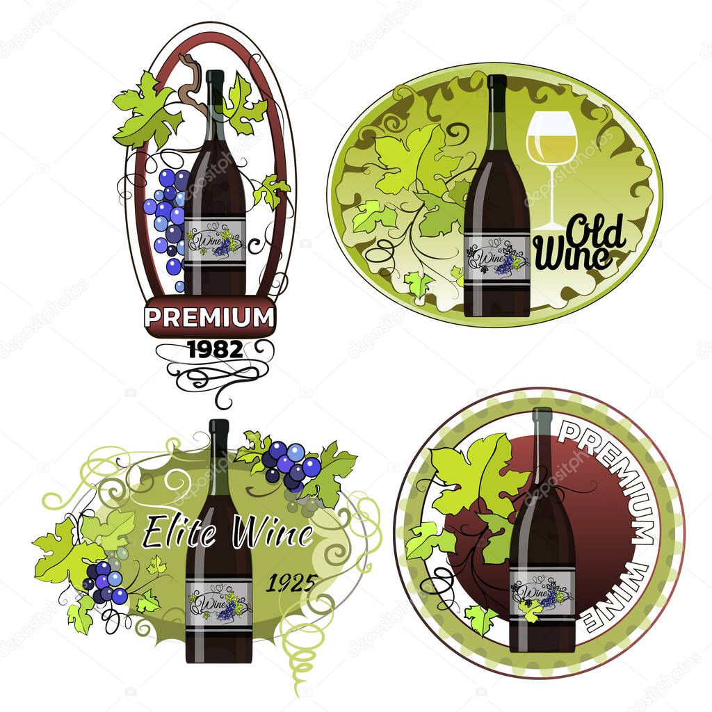 Set of labels design templates for wine bottles. Vector illustration.