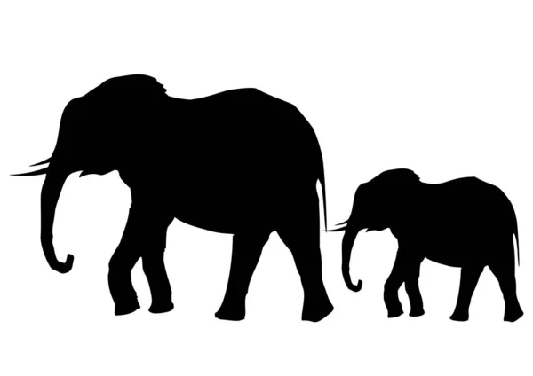 Silueta Negra Elefantes Africanos Ilustración Vectorial — Vector de stock