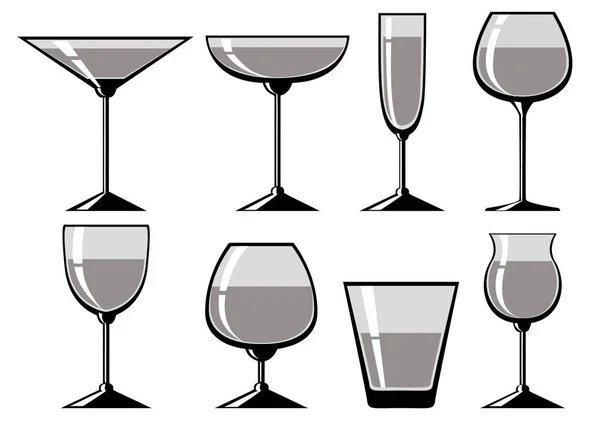 Ensemble Verres Différentes Formes Illustration Vectorielle — Image vectorielle