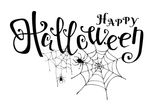 Szczęśliwego Halloween Czarny Wektor Literowania Pajęczyny Pająki Elementy Twojego Projektu — Wektor stockowy