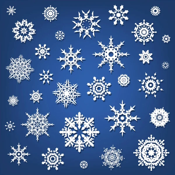 Set Sneeuwvlokken Blauwe Achtergrond Vectorillustratie — Stockvector