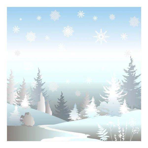 Postal Navidad Con Bosque Abeto Invierno Banner Festivo Ilustración Vectorial — Archivo Imágenes Vectoriales