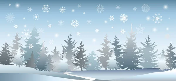 Weihnachtspostkarte Mit Winterwald Festliche Fahne Vektorillustration — Stockvektor