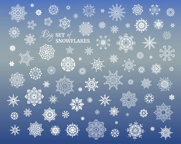 Große Menge Schneeflocken Auf Blauem Hintergrund Vektorillustration — Stockvektor