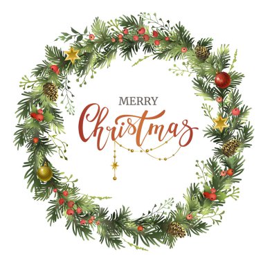 Noel çelengi, köknar dalları, kutsal meyveler ve yazıtlar..