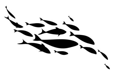 Dinamik siyah balık sürüsü. Logo tasarımı.