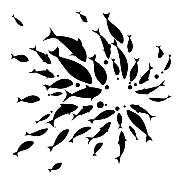 Balık sürüsü. Bir grup balık daire şeklinde yüzer. Logo tasarımı.