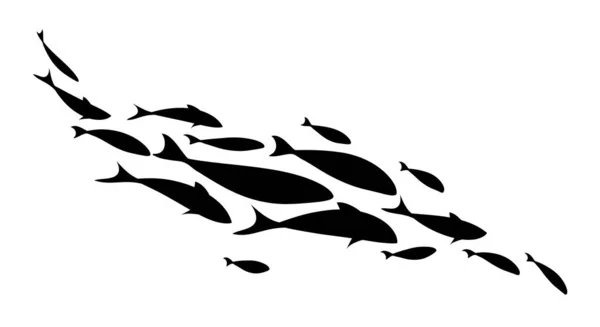 Dynamische Schwärme von Fischen. Fischschwärme. Logo-Design. — Stockvektor