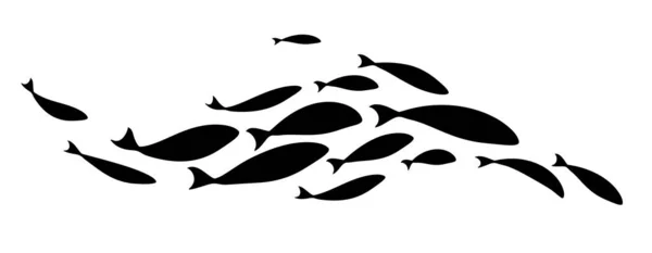 Schwarze Silhouette von Fischschwärmen. Fischschwärme. Design von Logo-Vorlagen. — Stockvektor
