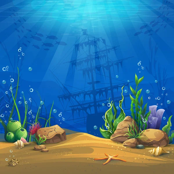 Undersea World Marine Life Landscape Ocean Underwater World Different Inhabitants — Stock Vector