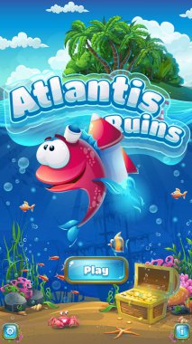 Atlantis kalıntıları - vektör çizim mobil biçimli oyun alanına bilgisayar oyunu. Orijinal video veya web Oyunlar, grafik tasarım, ekran koruyucular oluşturmak için parlak arka plan görüntüsü.