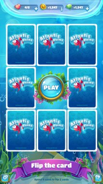 Atlantis kalıntıları - vektör çizim mobil biçimli flip kart ekran. Orijinal video veya web Oyunlar, grafik tasarım, ekran koruyucular oluşturmak için parlak arka plan görüntüsü.