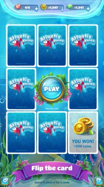 Atlantis kalıntıları - vektör çizim mobil biçimli flip kart ekran. Orijinal video veya web Oyunlar, grafik tasarım, ekran koruyucular oluşturmak için parlak arka plan görüntüsü.