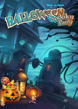 Cadılar Bayramı Spooky parti - vektör çizim hareket eden LCD ekran. Orijinal video veya web Oyunlar, grafik tasarım, ekran koruyucular oluşturmak için parlak arka plan görüntüsü.