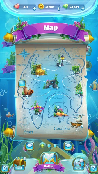 Atlantis Kalıntıları Vektör Çizim Mobil Biçimi Düzey Harita Bilgisayar Oyunu — Stok Vektör