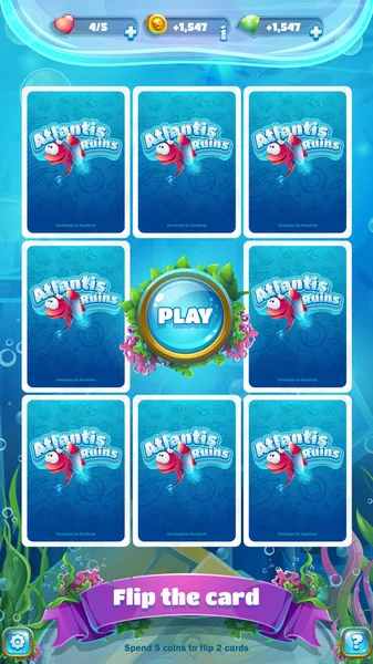 Atlantis kalıntıları - vektör çizim mobil biçimli flip kart ekran. Orijinal video veya web Oyunlar, grafik tasarım, ekran koruyucular oluşturmak için parlak arka plan görüntüsü.