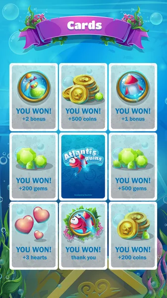 Atlantis kalıntıları - vektör çizim mobil biçimli bonus kart ekran. Orijinal video veya web Oyunlar, grafik tasarım, ekran koruyucular oluşturmak için parlak arka plan görüntüsü.