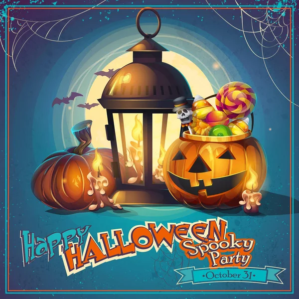 Halloween Cartoon Stylized Vector Illustration Pumpkin Lantern Candles — Stock Vector