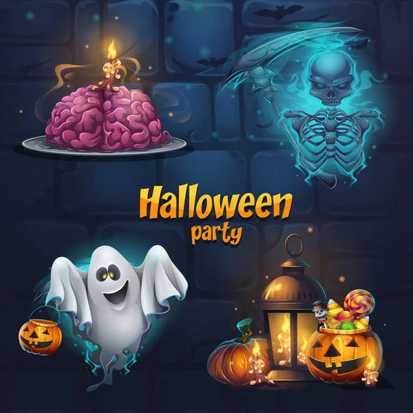 Vektor Illustration Halloween Party Set Elemente Helles Bild Originelle Video — Stockvektor