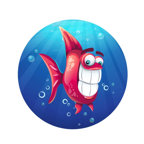 Vector Cartoon Illustration Funny Red Fish Web Video Games User — Stock Vector