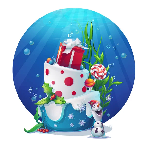 お祝いセット 雪だるま ケーキ プレゼント オリジナル ビデオや Web ゲーム グラフィック デザイン — ストックベクタ