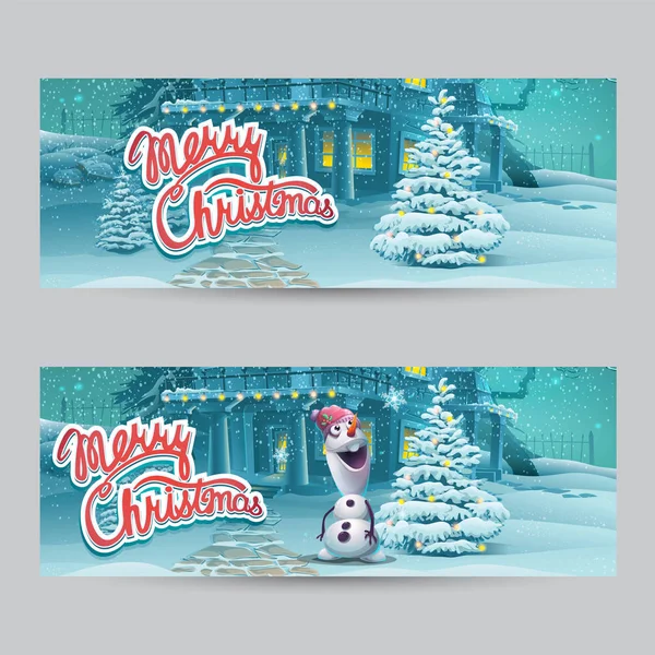 Vector Cartoon Illustration Marry Christmas Banners Bright Image Create Original — Stock Vector