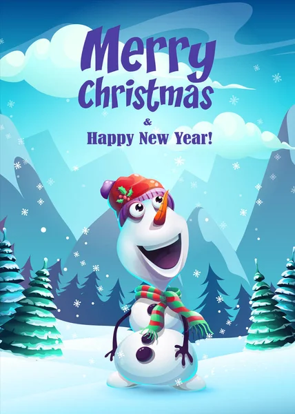 Vector Illustratie Sneeuwpop Wenskaart Merry Christmas Ontwerpen Voor Het Web — Stockvector
