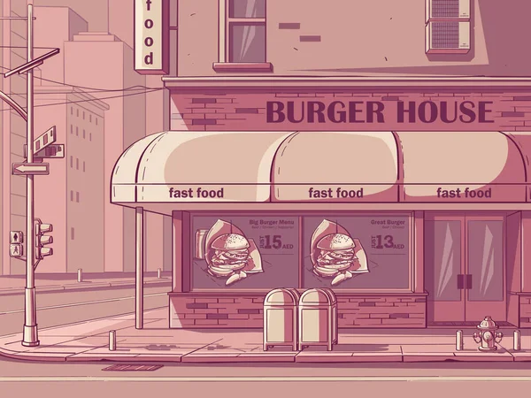 Vector Background Burger House Nueva York Estados Unidos Imagen Cafetería — Vector de stock