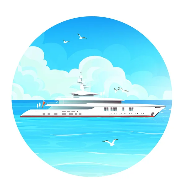 Image Vectorielle Paquebot Croisière Blanc Dans Mer Bleue Avec Des — Image vectorielle