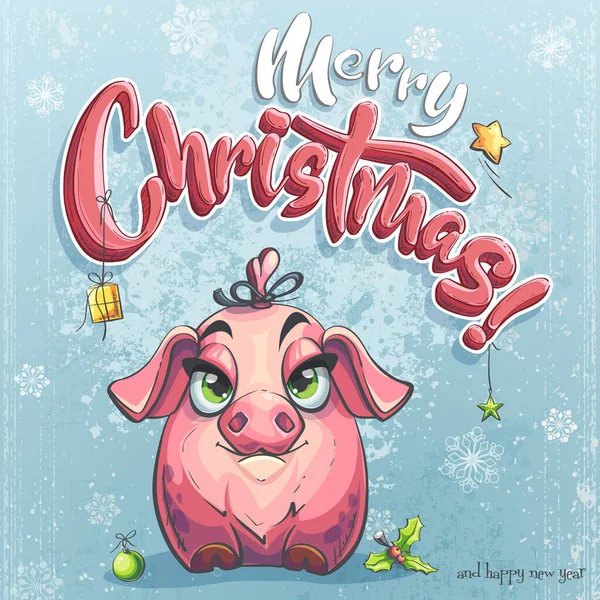 Vector Fundo Ilustração Marry Christmas Cartoon Pig Para Impressão Sob — Vetor de Stock