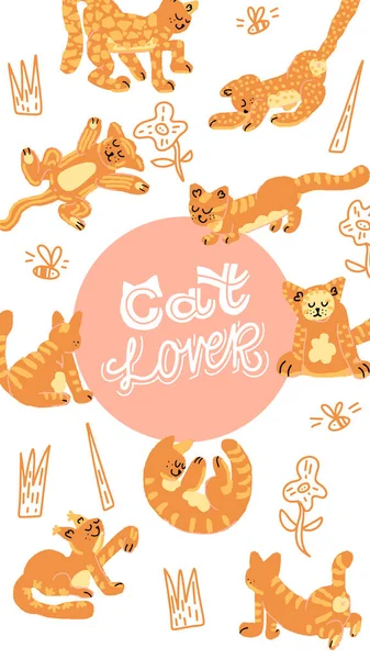 Cat Lover Illustration Hand Lettering Cute Animals Doodle Style Social — Stock Vector
