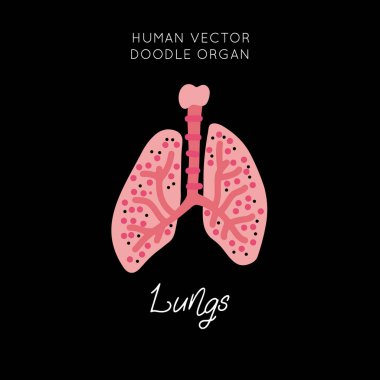 İnsan akciğerleri karikatür vektörü izole edilmiş tasarım. Komik karalama tarzında çizim. İlaç posteri, baskısı, afişi, broşürü için tırman.