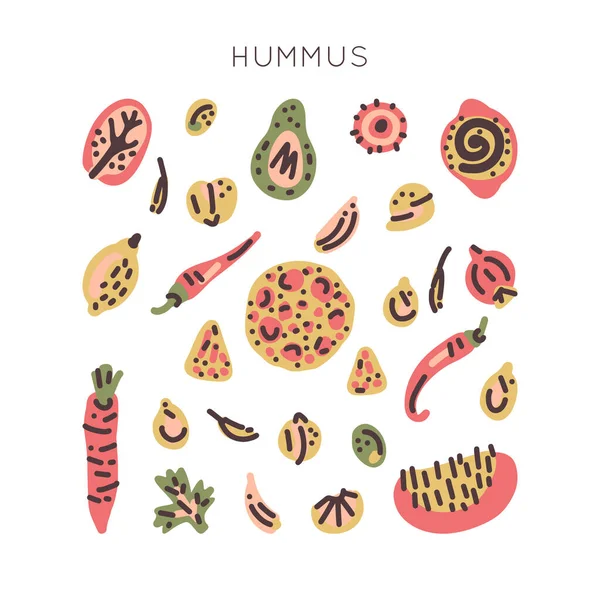 Χορτοφαγική Ακατέργαστη Οργανική Hummus Χειροποίητη Διανυσματική Σχεδίαση Εικονογράφηση Σκίτσο — Διανυσματικό Αρχείο
